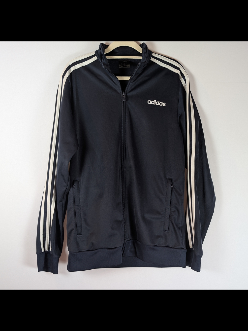 adidas Men's Dark Navy Track Jacket with White Stripes